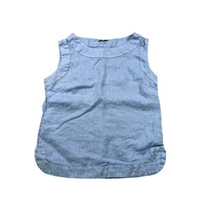 Puro Lino 100% Flax Linen Sleeveless Tunic Top Light Blue Size Small